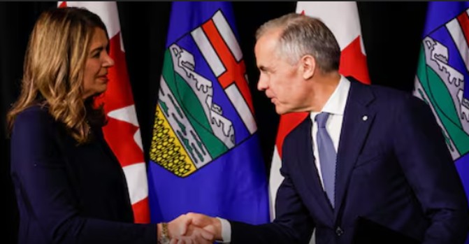 Alberta Premier Danielle Smith announcing proposed route for new West Coast pipeline