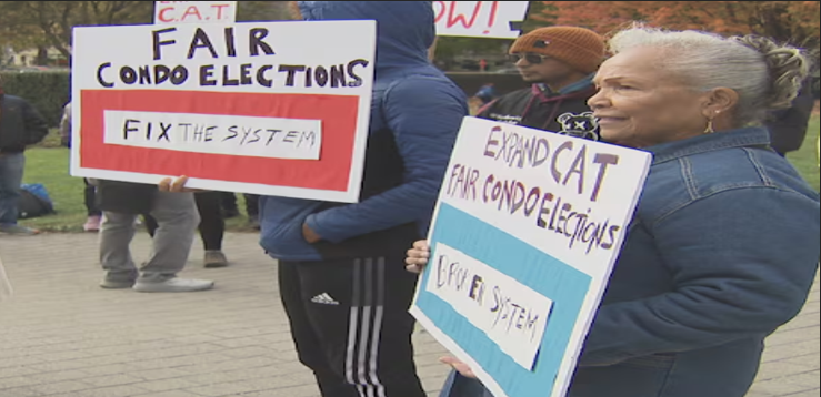 Condo owners rally at Queen's Park to call for change in how condo boards operate