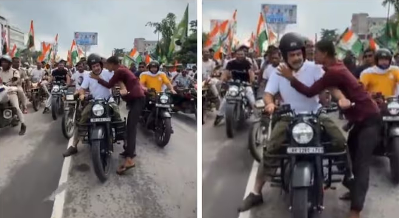 Man, kisses Rahul Gandhi during Voter Adhikar rally Yatra in Bihar